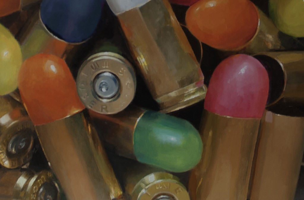 Jelly Bean Bullets, detail, oil on linen