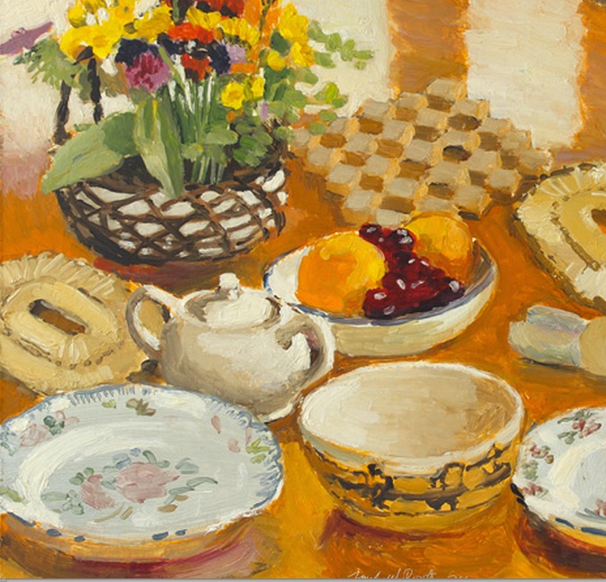 Fairfield Porter, Field Flowers, Fruit and Dishes, 1974