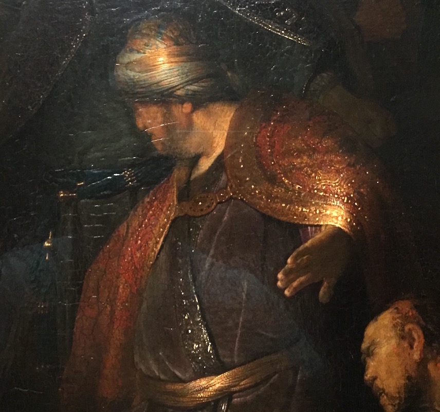 Judas Returning the Thirty Pieces of Silver, Rembrandt, oil on panel, detail